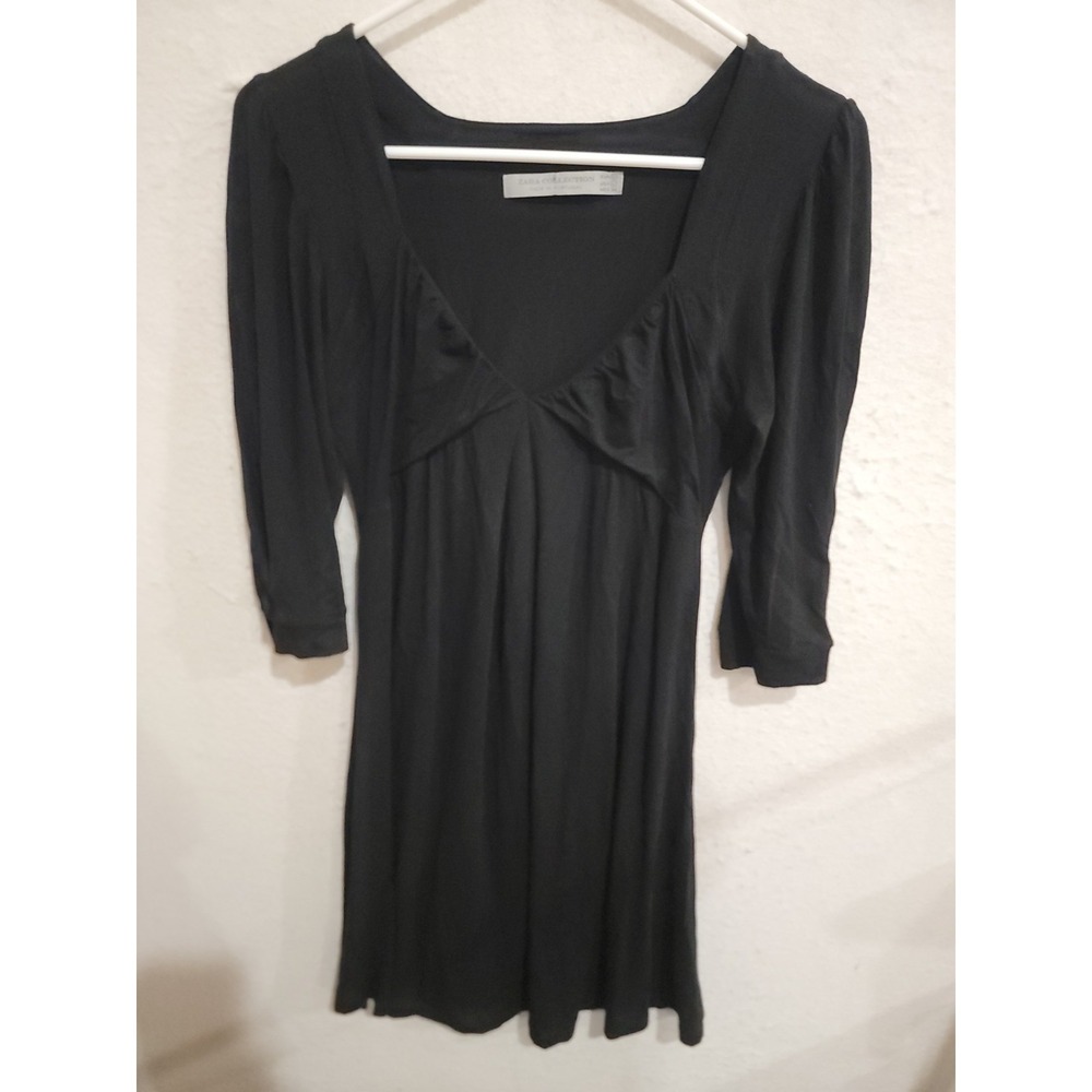 Zara Collection Black Ruched Bust Empire Waist 3/4 Sleeve Mini Dress L